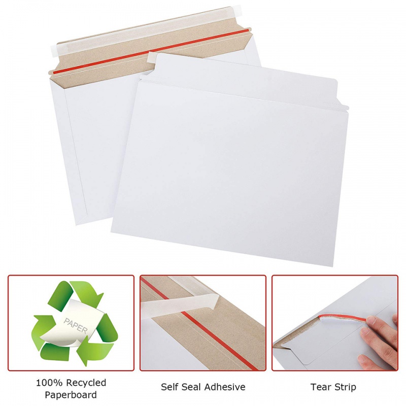 Letter Envelope Kraft - 25개입 흰색 경질 우편봉투, 평평하게 유지되는