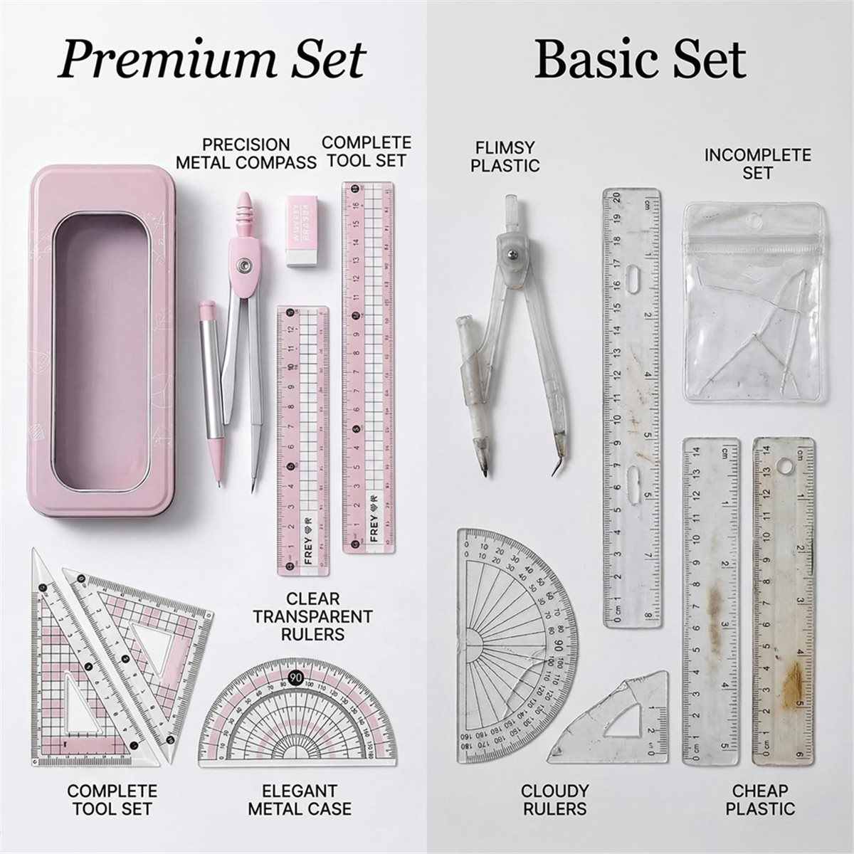 A1770K 8종 각도기와 컴퍼스 세트, 핑크색 기하학 - Compass Geometry Set 리뷰 및 가격