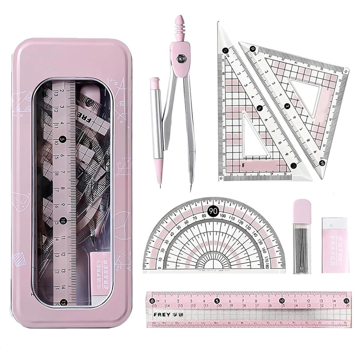 A1770K 8종 각도기와 컴퍼스 세트, 핑크색 기하학 - Compass Geometry Set 리뷰 및 가격